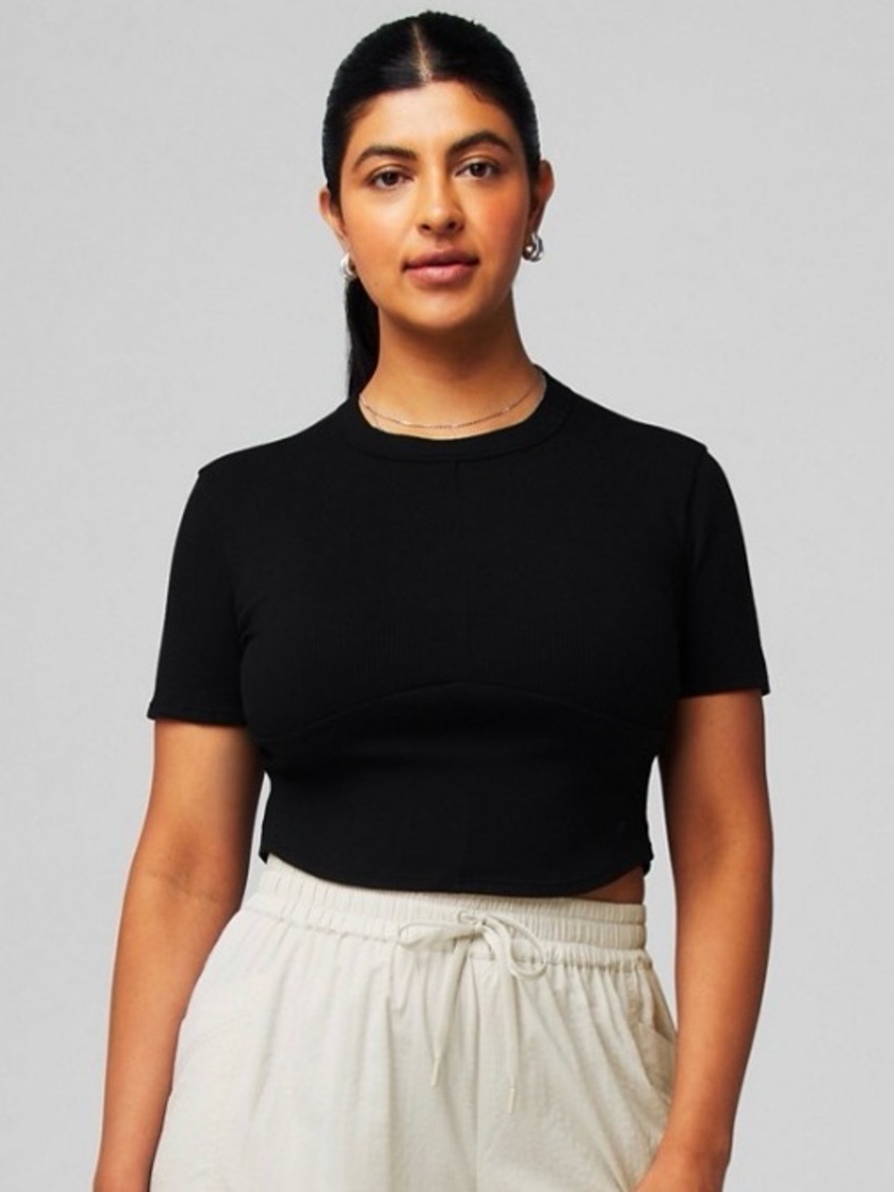 Fabletics Black Ribbed Cropped Short Sleeve Top Women’s XXL/1X